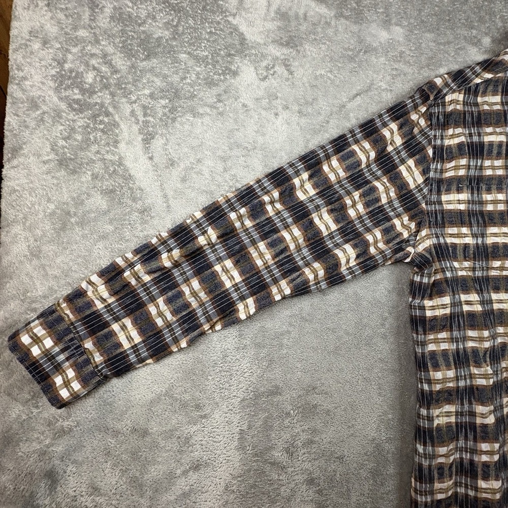 Carbon2Cobalt‎ Men's L Brown & Blue Plaid Linen Blend LS Button Up SEE DESC - Picture 6 of 14
